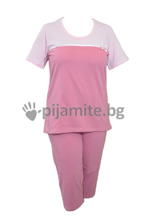 Дамска пижама-къс ръкав, 7/8 панталон, сатенена панделка, размери до 6XL, 12526 